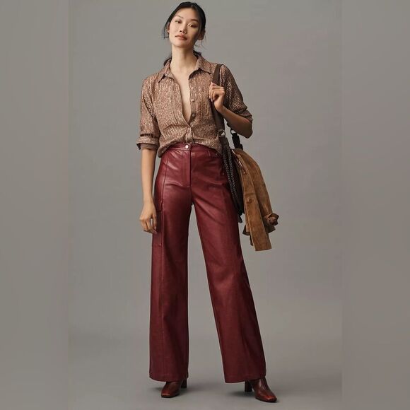 Anthropologie Pants - ❤️Elegant ANTHROPOLOGIE Faux Leather Wide-Leg Pants | sz.12
